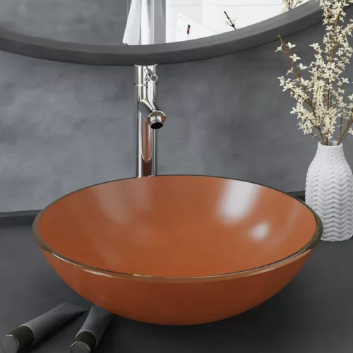  edzett üveg mosdókagyló csapteleppel és leeresztőszeleppel