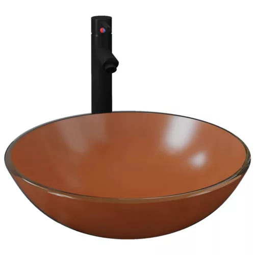  edzett üveg mosdókagyló csapteleppel és leeresztőszeleppel