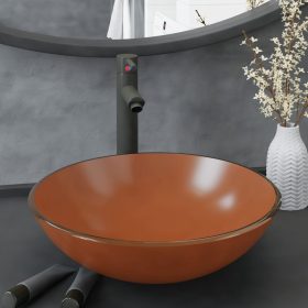    edzett üveg mosdókagyló csapteleppel és leeresztőszeleppel