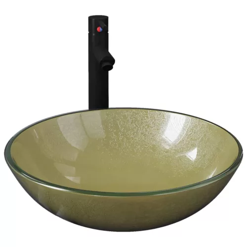  edzett üveg mosdókagyló csapteleppel és leeresztőszeleppel