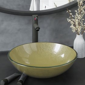    edzett üveg mosdókagyló csapteleppel és leeresztőszeleppel