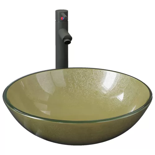  edzett üveg mosdókagyló csapteleppel és leeresztőszeleppel