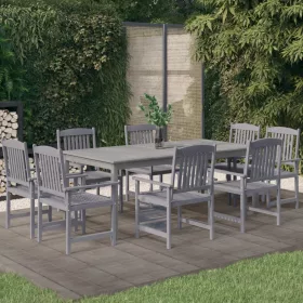  9 részes szürke tömör akácfa kerti étkezőgarnitúra