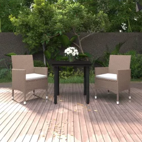    3 részes polyrattan és üveg kerti étkezőgarnitúra párnákkal