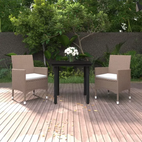  3 részes polyrattan és üveg kerti étkezőgarnitúra párnákkal