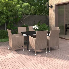    7 részes polyrattan és üveg kerti étkezőgarnitúra párnákkal