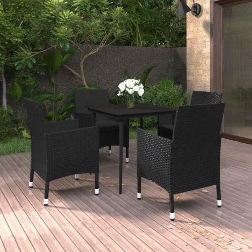  5 részes polyrattan és üveg kerti étkezőgarnitúra párnákkal