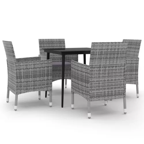  5 részes polyrattan és üveg kerti étkezőgarnitúra párnákkal
