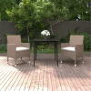  3 részes polyrattan és üveg kerti étkezőgarnitúra párnákkal