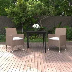    3 részes polyrattan és üveg kerti étkezőgarnitúra párnákkal