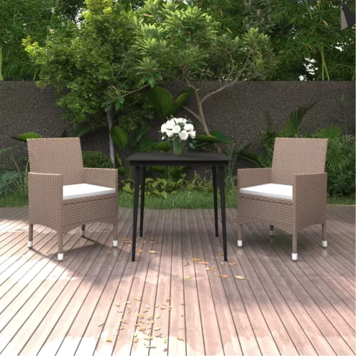  3 részes polyrattan és üveg kerti étkezőgarnitúra párnákkal