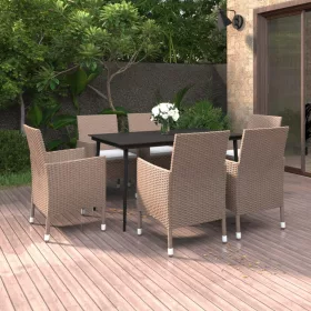    7 részes polyrattan és üveg kerti étkezőgarnitúra párnákkal