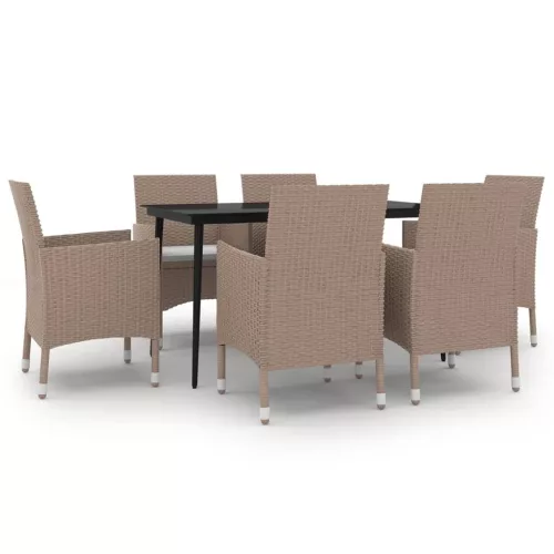  7 részes polyrattan és üveg kerti étkezőgarnitúra párnákkal