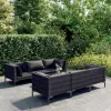  7 részes sötétszürke polyrattan kerti bútorszett párnákkal
