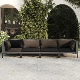    4 részes sötétszürke polyrattan kerti bútorszett párnákkal