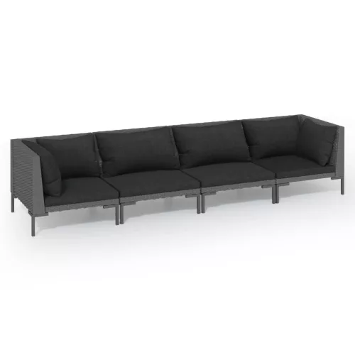  4 részes sötétszürke polyrattan kerti bútorszett párnákkal