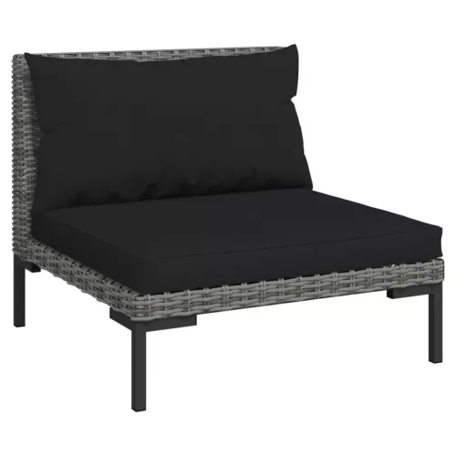  4 részes sötétszürke polyrattan kerti bútorszett párnákkal