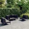  4 részes sötétszürke polyrattan kerti bútorszett párnákkal