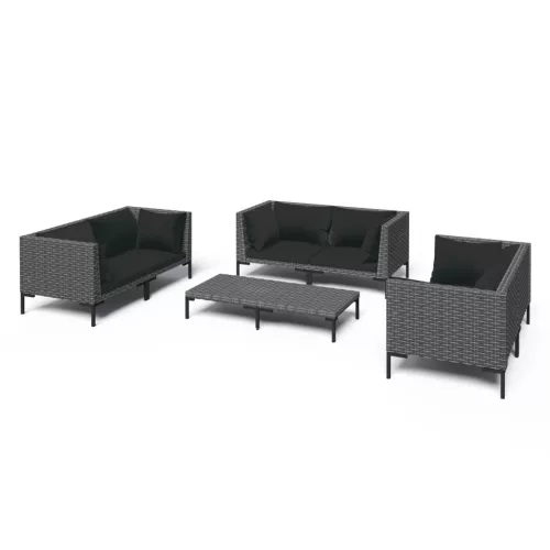  7 részes sötétszürke polyrattan kerti bútorszett párnákkal