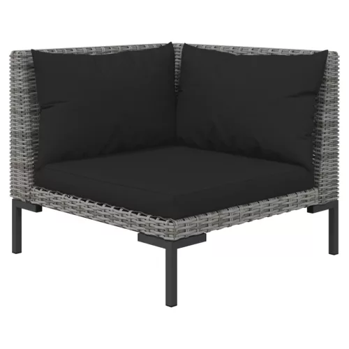  7 részes sötétszürke polyrattan kerti bútorszett párnákkal