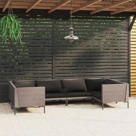    6 részes sötétszürke polyrattan kerti bútorszett párnákkal
