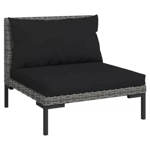  6 részes sötétszürke polyrattan kerti bútorszett párnákkal