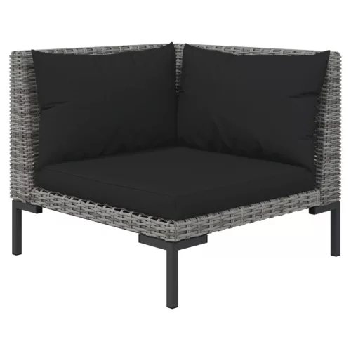  6 részes sötétszürke polyrattan kerti bútorszett párnákkal