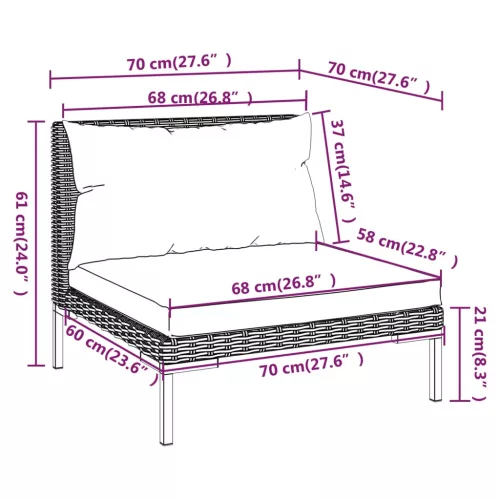  7 részes sötétszürke polyrattan kerti bútorszett párnákkal