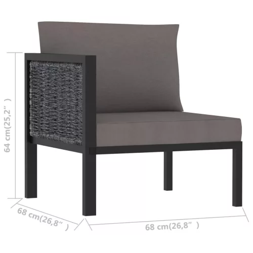  antracitszürke polyrattan sarokkanapé-elem jobb oldali karfával
