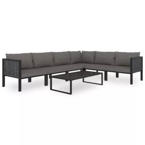  antracitszürke polyrattan sarokkanapé-elem jobb oldali karfával