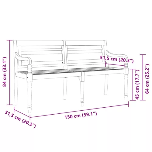  tömör tíkfa Batavia pad szürke párnával 150 cm