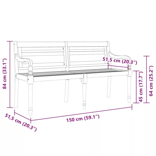  tömör tíkfa Batavia pad tópszínű párnával 150 cm