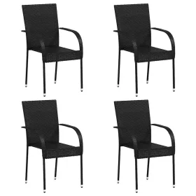  4 db fekete rakásolható polyrattan kültéri szék