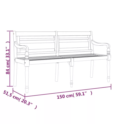  tömör tíkfa Batavia pad szürke párnával 150 cm