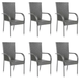  6 db szürke rakásolható polyrattan kültéri szék