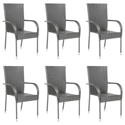  6 db szürke rakásolható polyrattan kültéri szék