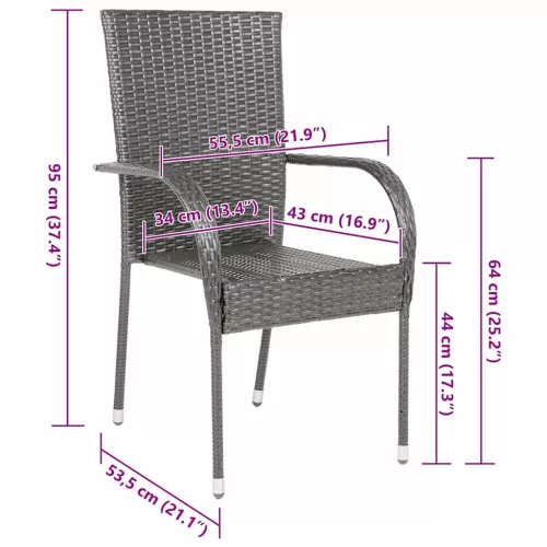  6 db szürke rakásolható polyrattan kültéri szék