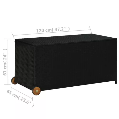  fekete polyrattan kerti tárolóláda 120 x 65 x 61 cm