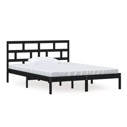  fekete tömör fa ágykeret 150 x 200 cm (King Size)