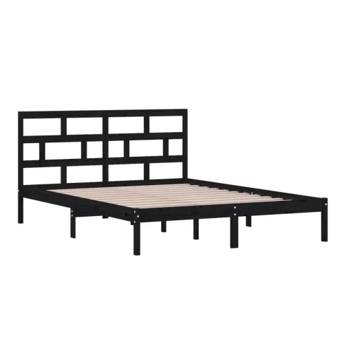  fekete tömör fa ágykeret 150 x 200 cm (King Size)