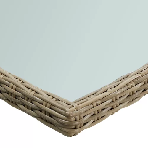  barna üveg és polyrattan kerti étkezőasztal 200 x 100 x 74 cm