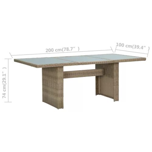  barna üveg és polyrattan kerti étkezőasztal 200 x 100 x 74 cm