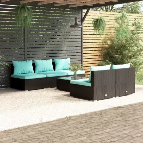    6 részes fekete polyrattan kerti ülőgarnitúra párnákkal