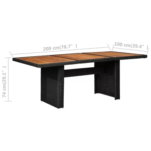  fekete polyrattan kerti étkezőasztal 200 x 100 x 74 cm