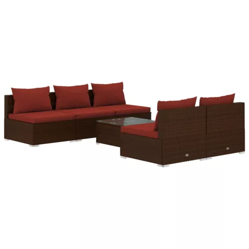  6 részes barna polyrattan kerti ülőgarnitúra párnákkal