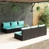  7 részes fekete polyrattan kerti ülőgarnitúra párnákkal