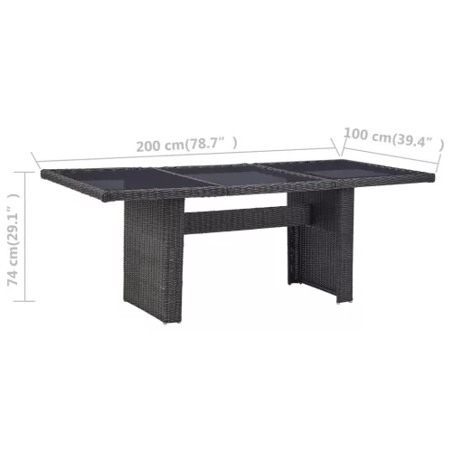  barna üveg és polyrattan kerti étkezőasztal 200 x 100 x 74 cm
