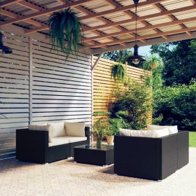    5 részes fekete polyrattan kerti ülőgarnitúra párnákkal