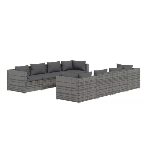  9 részes szürke polyrattan kerti ülőgarnitúra párnákkal