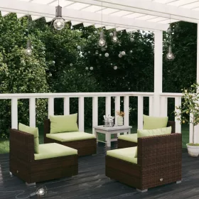  4 részes barna polyrattan kerti bútorszett párnákkal